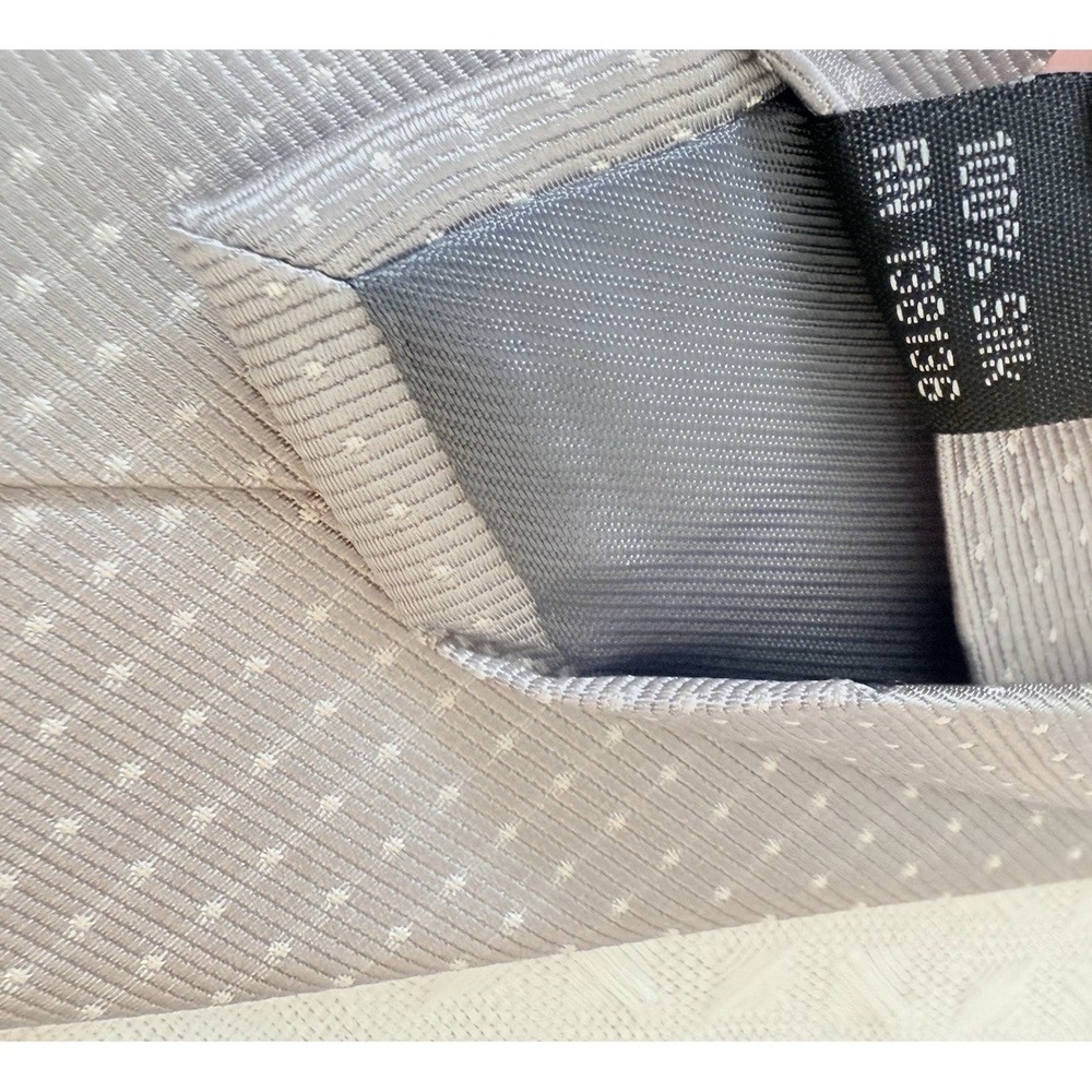 ESQUIRE Mens Tie Gray White Micro Dots 100% Silk Designer Necktie Office Modern - Picture 6 of 7